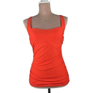 Athleta Square Neck Bra Cup Tankini Top Neon Coral Size 34D/DD